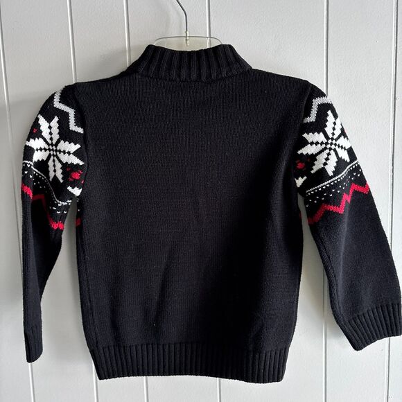 Gymboree Boys S 5/6 Black Holiday Snowflake Zipper Collar Knit Pullover SweaterD - Picture 3 of 6